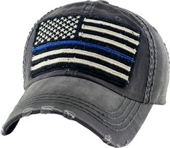 Blue Line Law Enforcement Police Flag Patriotic Distressed Adjustable Dad Hat - £14.96 GBP