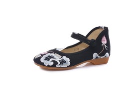 Veowalk Lotus Embroidered Women Canvas Mary Jane Flats Retro Ladies Casual Comfo - £21.96 GBP