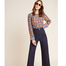 New Anthropologie Selene Geometric Long-Sleeve Blouse by TANVI KEDIA  Sz 2 Geo - £33.38 GBP