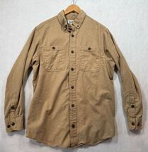 Duluth Trading Co Free Swingin Solid Flannel Slim Fit Shirt Khaki Tan Me... - $19.59