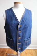 Vtg Southern 44 100% Cotton Denim Blue Jean Wood Button Front Vest Spain - $30.40