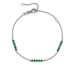 2.14Ct Round Cut Green Emerald 8.00&quot;  Bar Bracelet 14K White Gold Finish  - £127.49 GBP