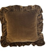 Vintage Brown Velvet Ruffled Throw Pillow 17&quot; Square Solid Accent Decor ... - $25.02 CAD