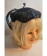 1950&#39;s Black Felt Clip on Hat with Sequins and Feathers - $24.00