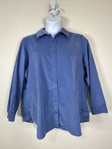D &amp; Co. Womens Plus Size 1X Blue Micro Corduroy Button-Up Shirt Long Sleeve - £14.08 GBP