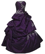 Plus Size Strapless Silver Lace Beaded Long Prom Quinceanera Dress Deep Purple U - £120.44 GBP