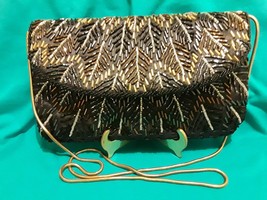 Unbranded Black Formal Prom Evening Purse with Beadwork Silver &amp; Gold - $20.56