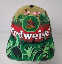 Budweiser Lizard Snapback Hat Cap Big Logo All Over Print Poor Frogs Vintage 90s - £23.65 GBP