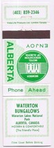 Matchbook Cover Waterton Lakes National Park Alberta Waterton Bungalows - $1.97