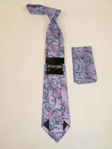 Men's Stacy Adams Necktie and Hankie Set Fancy Design Silky Look SAT43 Pink image 2