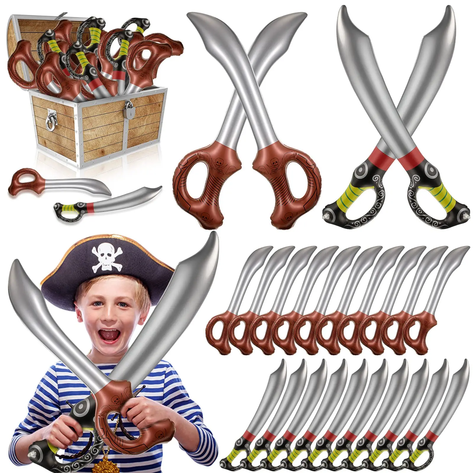 24 Pieces Inflatable Pirate Swords Halloween Toy Inflated Knife for Swimming - £34.81 GBP