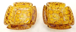 2 Vintage Blenko Bubble Pebble Amber Glass Ashtray Trinket Bowl. MCM. 4&quot; x 4&quot; - £18.40 GBP