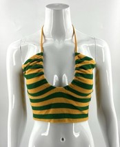 Zara Cropped Tank Top Size M Yellow Green Striped Terry Cloth Halter Womens NEW - £15.09 GBP