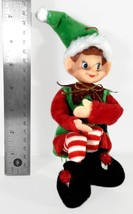 Christmas 12&quot; Rubber Head Pixie Elf  Red White Green Plush Poseable by Sterling - £9.76 GBP