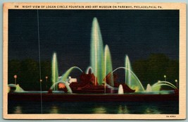 Night View Logan Circle Fountain Philadelphia Pennsylvania PA Linen Postcard H8 - £2.80 GBP