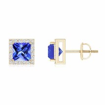 ANGARA Natural Tanzanite Square Stud Earrings with Diamond in 14K Gold (5MM) - £1,332.13 GBP