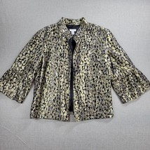 Chico&#39;s Womens Blazer Size 1 US Size8 Gold Metallic Silk Animal Print Open Front - £20.57 GBP