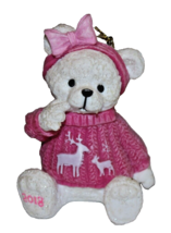 DanDee COLLECTIBLE 2018 CERAMIC WHITE TEDDY BEAR PINK SWEATER REINDEER O... - £7.85 GBP