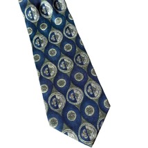 Bill Blass Neck Tie Blue Gold Pattern Circles 100% Silk Made In Mexico - $6.00