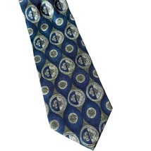 Bill Blass Neck Tie Blue Gold Pattern Circles 100% Silk Made In Mexico - £4.70 GBP