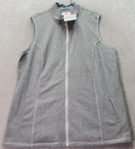 Quacker Factory Vest Women Large Gray Oversize Cotton Sleeveless Pocket Full Zip - £25.58 GBP
