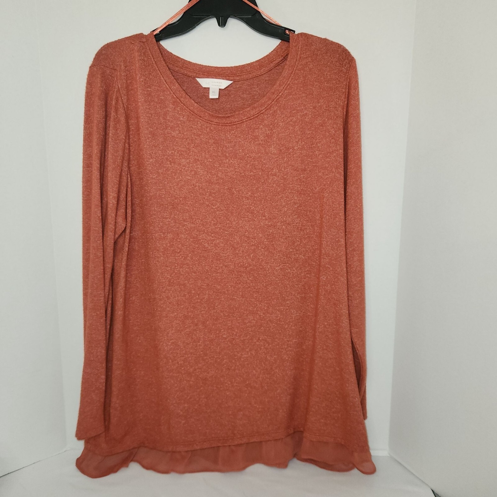 LC Lauren Conrad Orange Sweater Pullover Ruffles Hem Ladies Size XL - $14.03