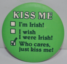 Vintage 1983 KISS ME I&#39;m Irish - Just Kiss Me - Hallmark  2-1/4&quot; Pinback... - $11.87