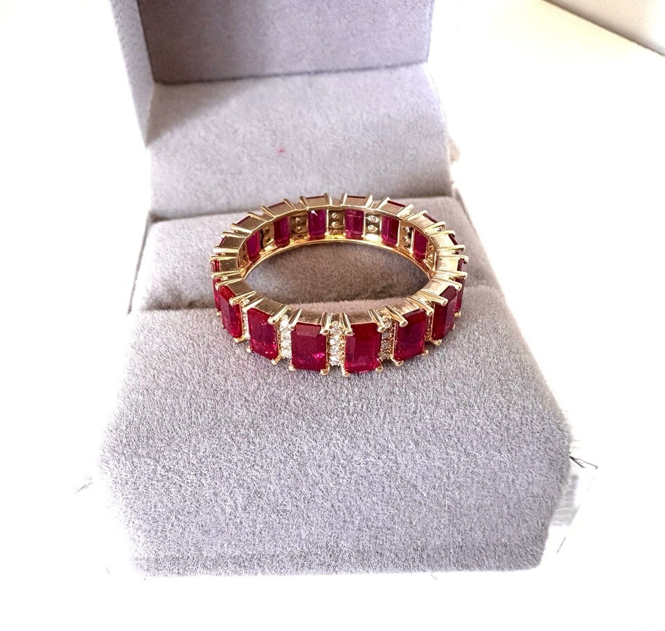 18k Gold Eternity Ring Ruby Diamonds Full Eternity Ring 18 Carats - Stone Queen Item image 6