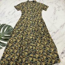 Womens Vintage 90s Maxi Shirt Dress Size 6 Brown Yellow Floral Cottagecore - $34.64