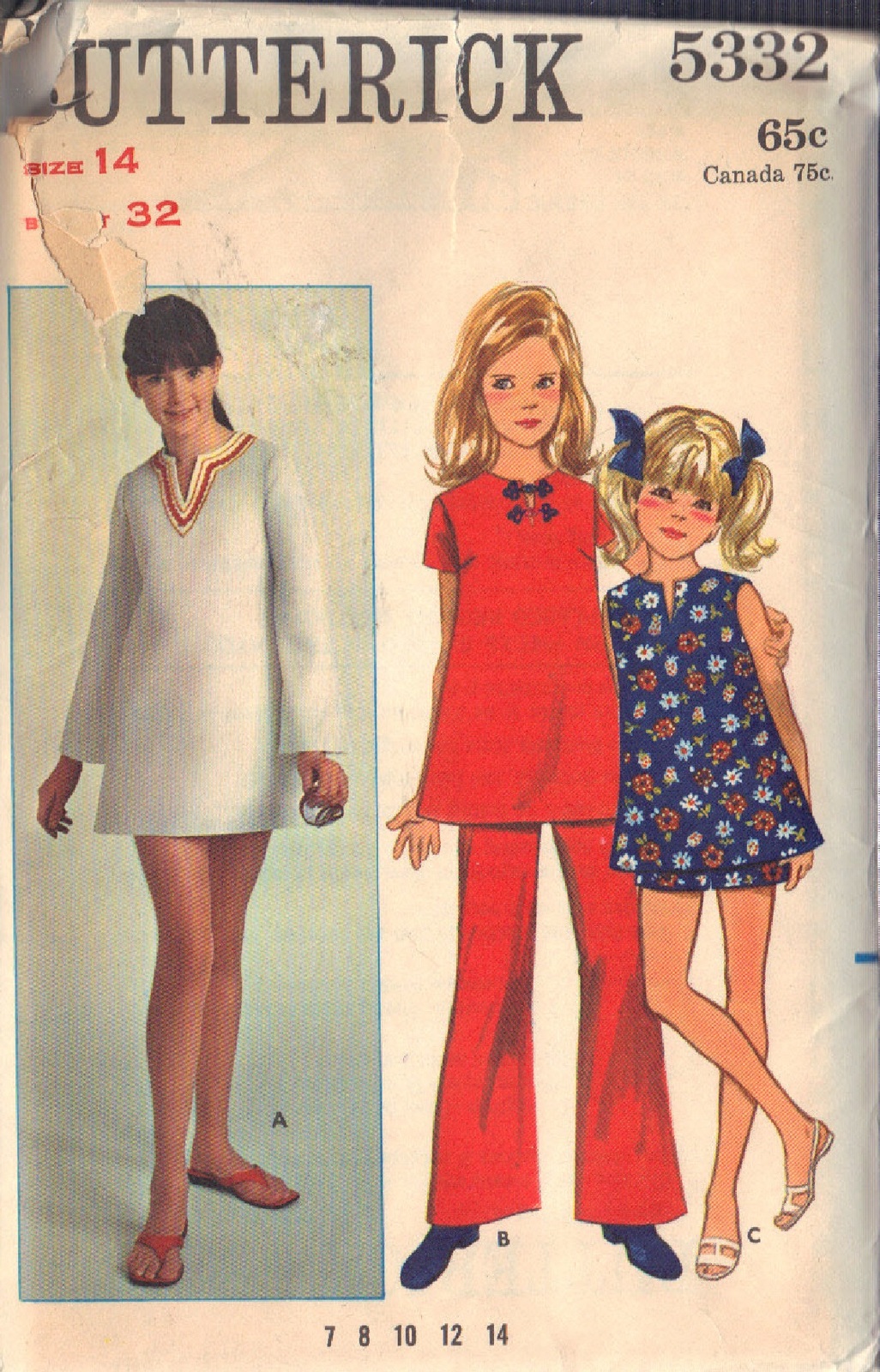 Butterick pattern 5332 SZ 14 GIRL&#39;S MINI DRESS, PANTS, SHORTS UNCUT - $3.00