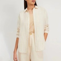 Everlane Womens The Linen Relaxed Shirt Button Down Striped Beige White 16 - $48.25