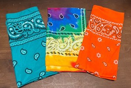 Lot of 3 colorful Bandana Hanky Handkerchief Scarf Mask  cotton - £15.93 GBP