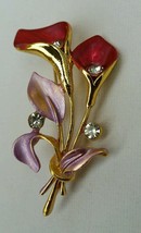 Stunning Diamonte Gold Plated Double Lily Flower Brooch Broach Cake Pin Suits - £10.61 GBP