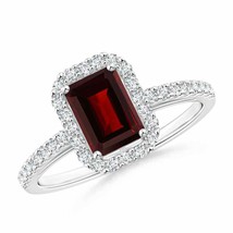 ANGARA Natural Garnet Emerald-Cut Halo Ring for Women, Girls in 14K Solid Gold - £794.02 GBP