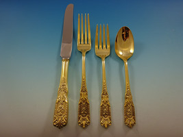 Milburn Rose by Westmorland Sterling Silver Flatware Service 8 Set Gold 32 Pc - £1,875.39 GBP