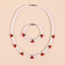 Cute Acrylic Beaded Candy Color Red Cherry Pendant Necklace Bracelets for Childr - £17.23 GBP