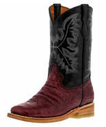 Kids Unisex Leather Cowboy Boots Alligator Print Burgundy Square Toe Siz... - $54.99