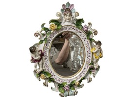 c1890 Volkstedt Porcelain Wall Mirror with Putti/Roses - $670.48