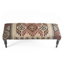 kilim bench Wool Jute Upholstered Home Living Oriental Handmade Wooden Wood Rugs - £465.10 GBP