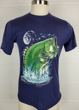 Vtg Soffe Fishing Largemouth Bass Tee T-Shirt Blue Single Stitch 50/50 L - $27.72