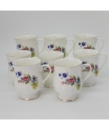 ♻️ Vintage Hitkari Potteries 8-Mugs Bone China Delicate Floral (Made in ... - $118.79