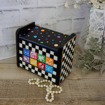 Hand Painted Whimsy Recipe Box Vintage Checks Decorative Box Checked Decor - $38.00