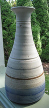 Doug Hively Oregon USA Vintage Stoneware Vase Pottery 10.5&quot; Blue Brown Rings 80s - £34.17 GBP