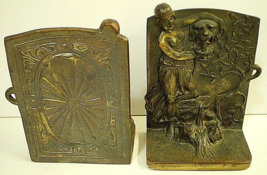 Victorian Vtg Antique Unusual Whimsical Bookends Small 5&quot; X 4&quot; Cast Solid Bronze - £70.88 GBP