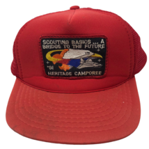 VTG Boy Scouts 1991 Heritage Camporee Red Trucker Mesh Snapback Badge Hat - £50.61 GBP