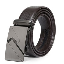 Men&#39;s Casual Automatic Buckle Genuine Brown Belt with Stripe Buckle 03 - $21.00