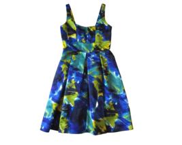 Calvin Klein Bright Abstract Watercolor Satin Pleated Sleeveless A-line Dress 4 - $12.00