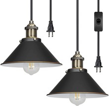 Vintage Metal Hanging Light Fixture Industrial Black Plug In Farmhouse Kitchen 2 - £41.16 GBP