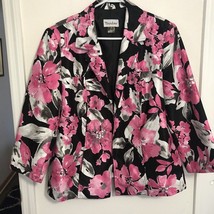 TANJAY WOMENS Sz 14 Pink Black Floral Spring Summer tailored Open JACKET... - £13.32 GBP