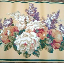 Victorian White Cabbage Rose Lilac Flower Floral Cream Green Wall paper ... - $14.81